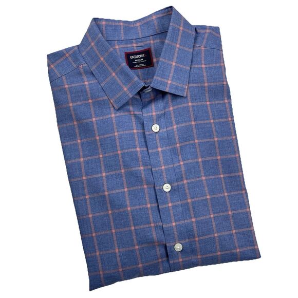 Untuckit Men’s Long Sleeve Button Up Blue Pink Check- M - Picture 1 of 9